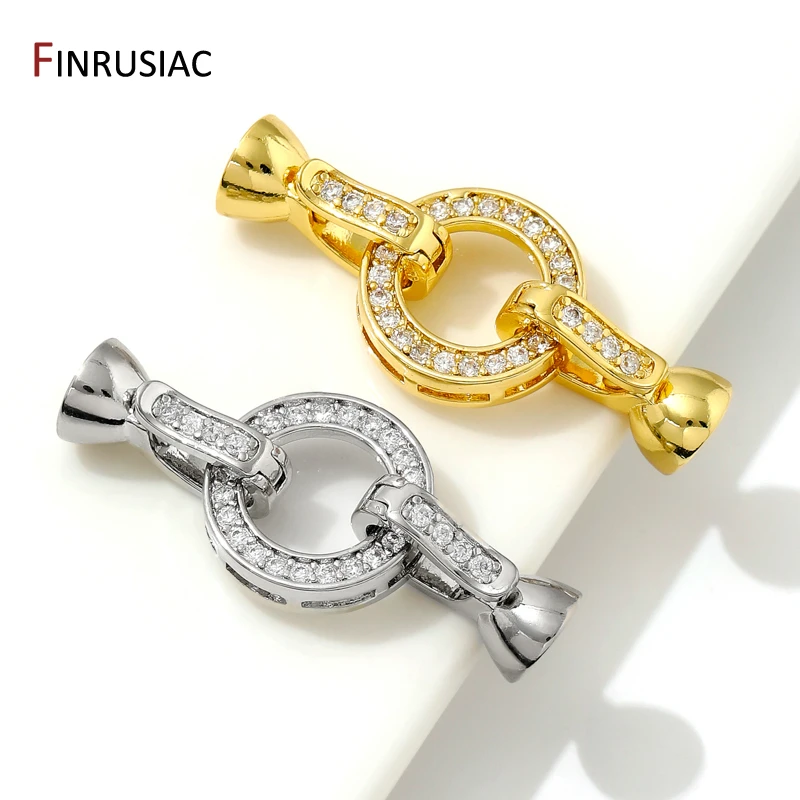 18K Gold Plated Inlaid Zircon Round Connector Clasps For Bracelet Making,End Caps Fastener Clasps Handmade DIY Jewelry Making