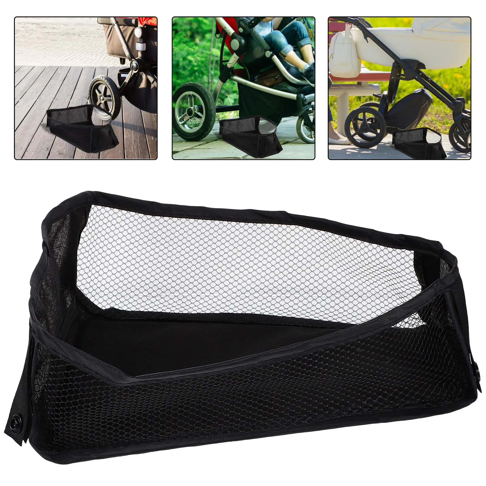 

Stroller Bottom Organizer Bag Storage Side Sling Cargo Net Mesh Organizer Bag Baby Car Hanging Universal Caddie Cup Holders