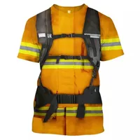 Cosplay Kids Firefighter Uniform Tshirt Children Fireman Role Work Clothing Tee Boy Girl Performance Party Costumes