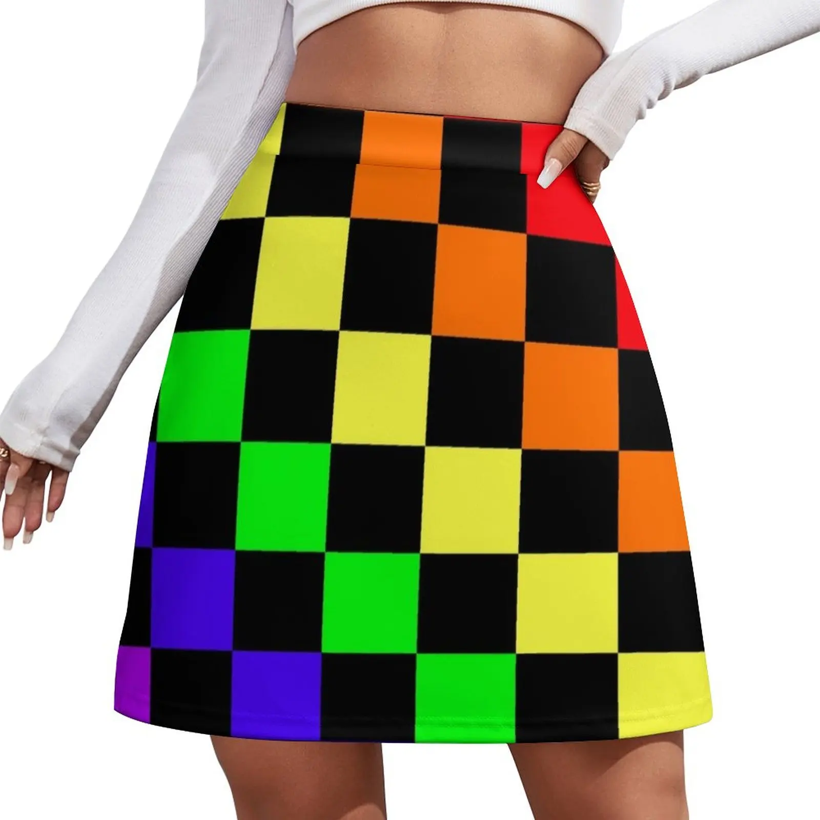 Black Rainbow Checkerboard Pattern Mini Skirt Skirt shorts Women's summer dress