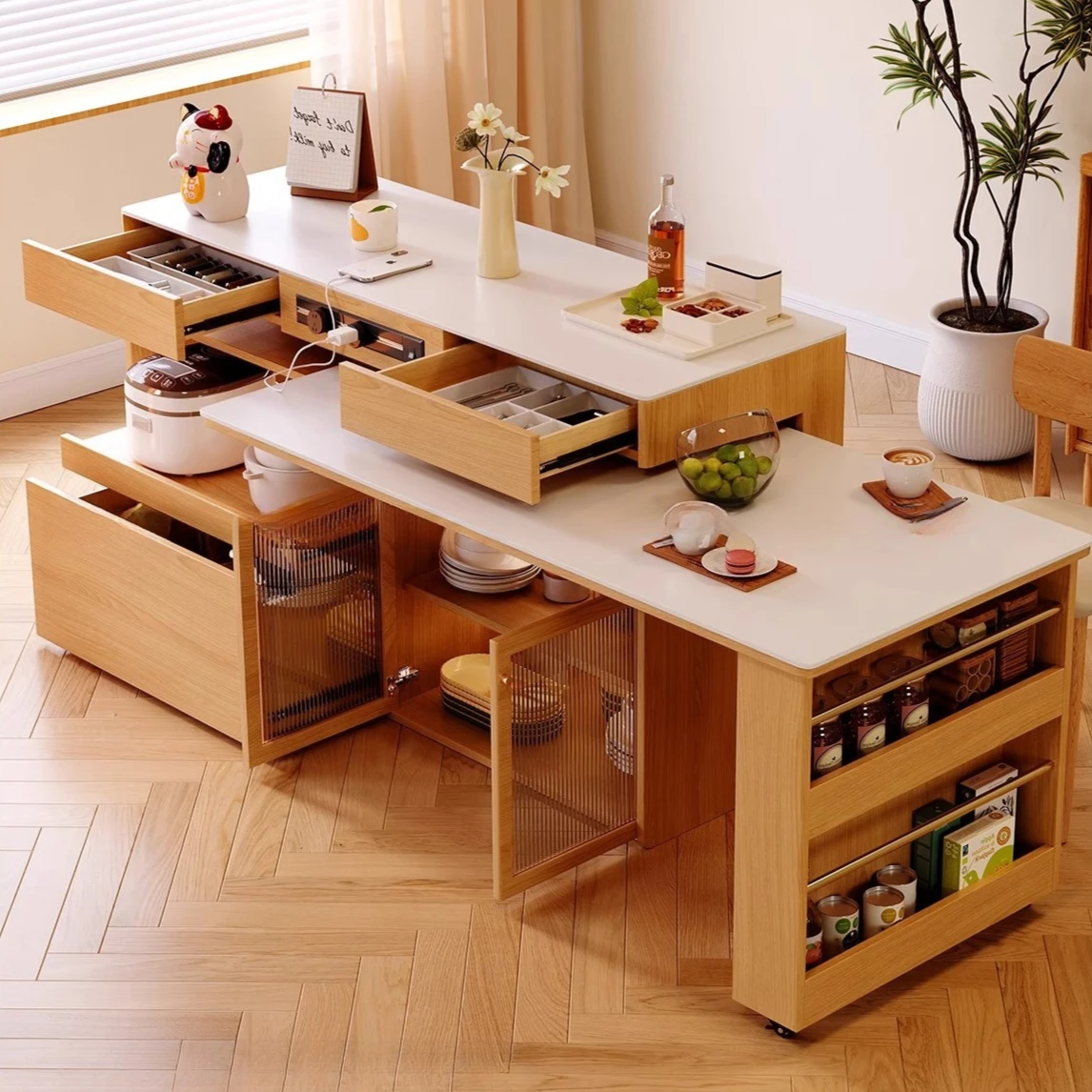 

Ящик, кухонный стол для хранения, органайзер на колесах, кухонные выдвижные обеденные столы, набор из 4 стульев, островная мебель Mesa Comedor