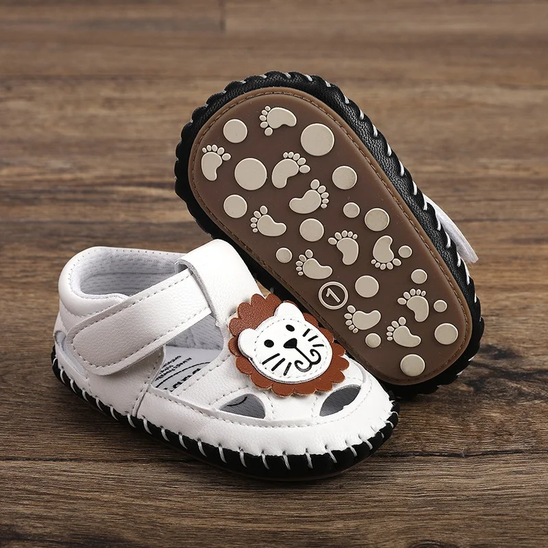 Summer Infant Boy Cartoon Lion Sandals: Comfortable Hollow-out Design, Soft Soled, Anti-slip First Walker Shoes 0-15 Months