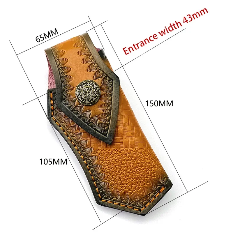 1piece PU Leather Folding Knife Scabbard EDC Tools Sheath with Brass flower carving Buckle Waist Case Cover Bag Pants