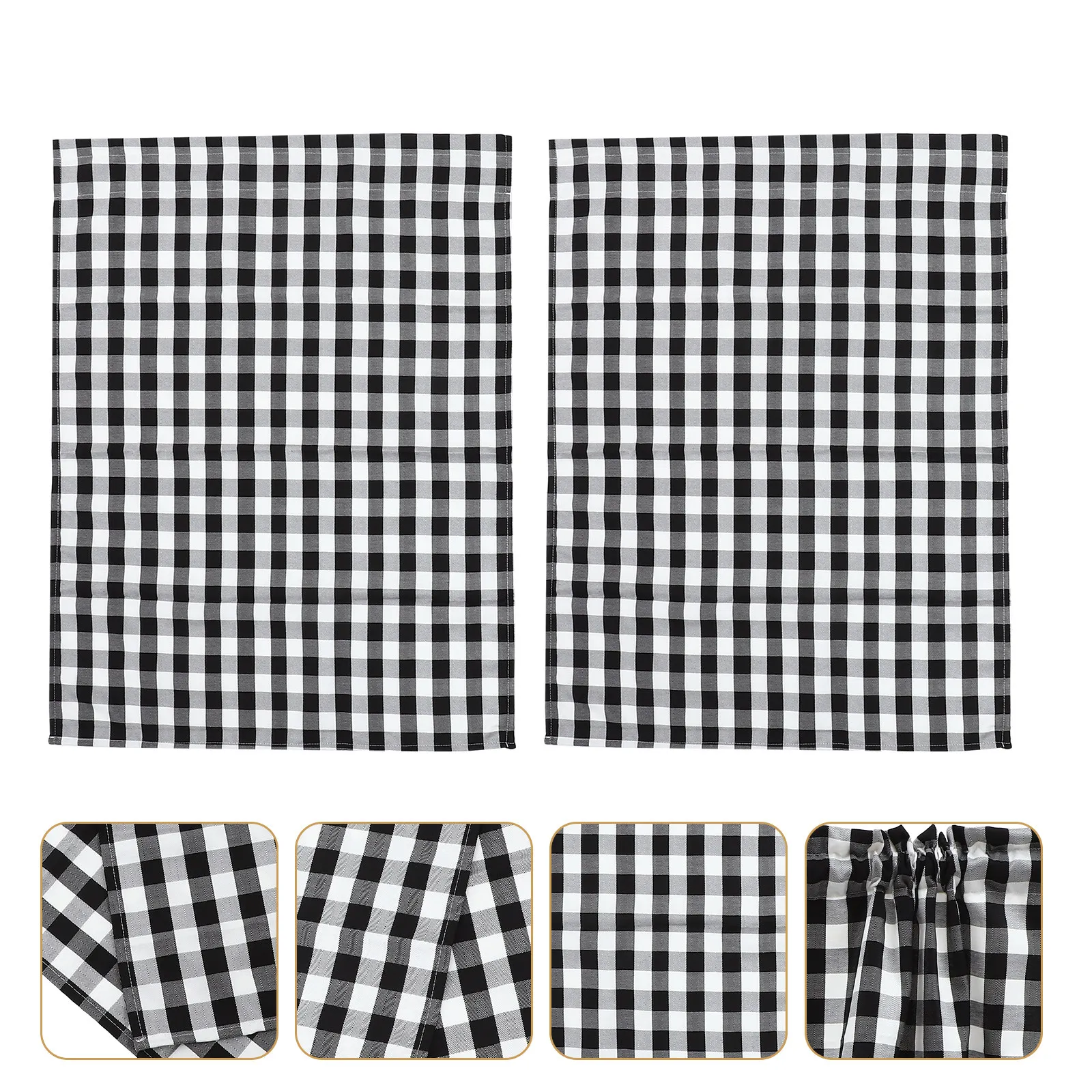 

2Pcs Kitchen Valance Plaid Black White Check Short Window Valance Decorative Curtain for Living Room Bathroom