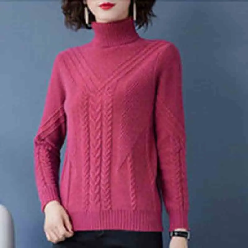 Knitted Casual Sweater Women's Autumn And Winter Warm Temperament Loose Turtleneck Knitted Pullover Sweater Bottoming ShirtLady