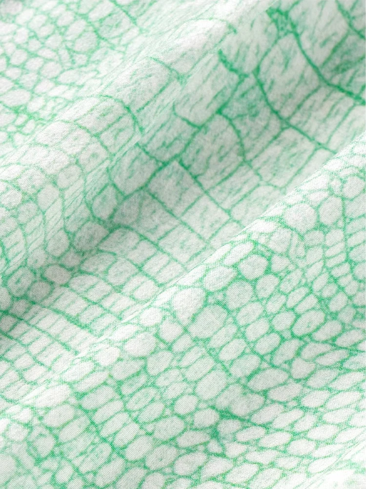 SuyaDream Woman Printed Shirts, 100%Silk Crepe, Chest pockets, Green Blouses, 2024 Spring Summer Office Lady Top