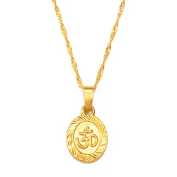 Anniyo  Hindu Buddhist  OM Necklace Hinduism Yoga India Outdoor Sport Gold Color Yoga Jewelry Women #024806