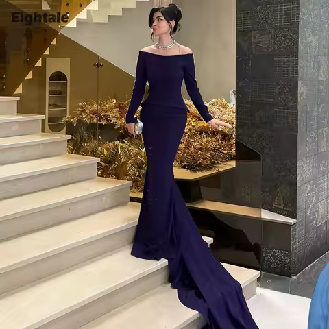 Eightale Evening Dress Scoop Prom Gown Customized Long Sleeves Beaded Wedding Party Dress Mermaid Robes De Soir&eacute;e