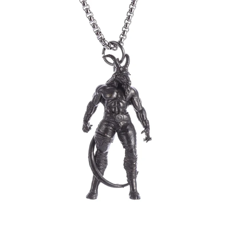 Retro Domineering Sheep Head Satanic Power Warrior Pendant Necklace Men's Hip Hop Rock Motorcycle Party Jewelry Gift