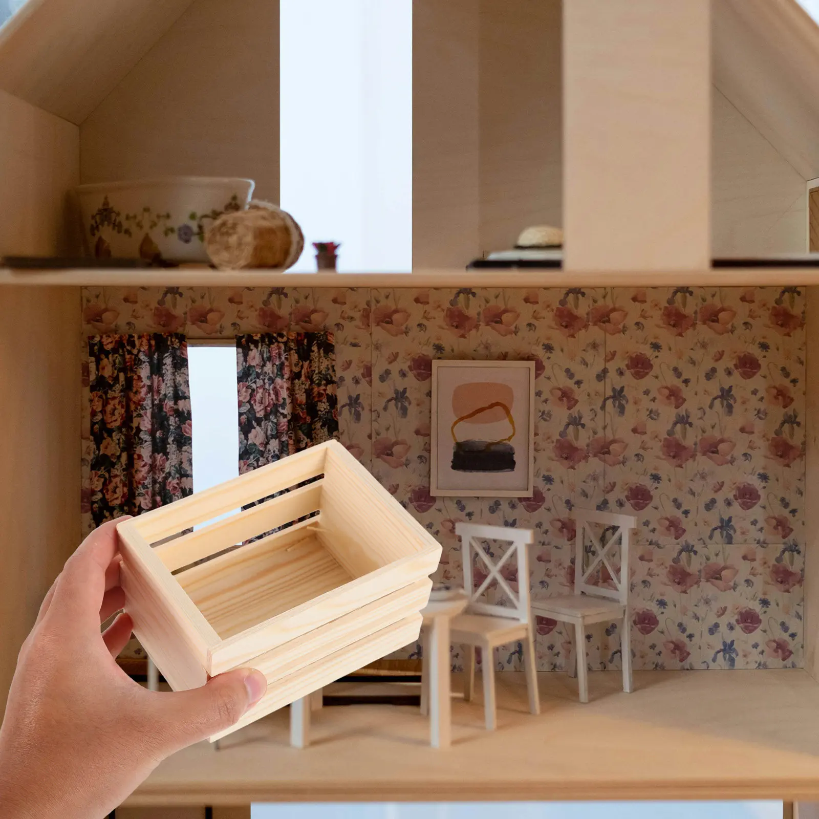 

Миниатюрный деревянный ящик из сосны, корзина для кукольного домика, мини-корзина для фруктов, украшение для микроландшафта, аксессуары для сказочного сада, миниатюрные товары