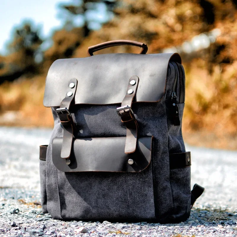 MUCHUAN Vintage Canvas Leather Backpacks for Men 16\