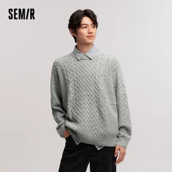 Semir Knitted Sweater Men 2024 New Winter Inner Wear Solid Color Cable Knit Sweater Couple