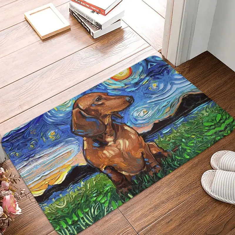 Custom Starry Night Dachshund Dog Doormat Anti-Slip Entrance Kitchen Bathroom Floor Door Mats Bedroom Balcony Carpet Rug