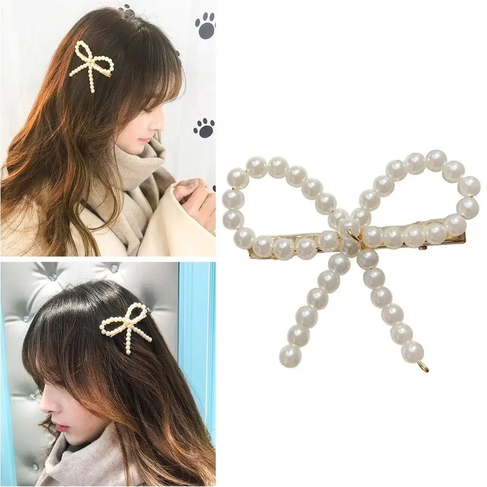 Y2k Pearl Bowknots Hairpins Hair Accessories Vintage Sweet Duck Billed Clip Korean Fashion Bangs Hairclip For Women Girls