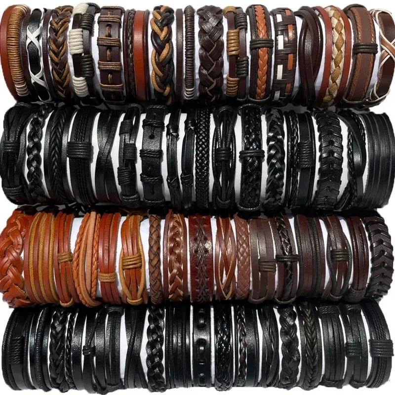 Wholesale Random Handmade 600Pcs/lot Hot Sale Retro Multi-layer Leather Bracelet For Men Women Charm Bracelet Wrap Jewelry