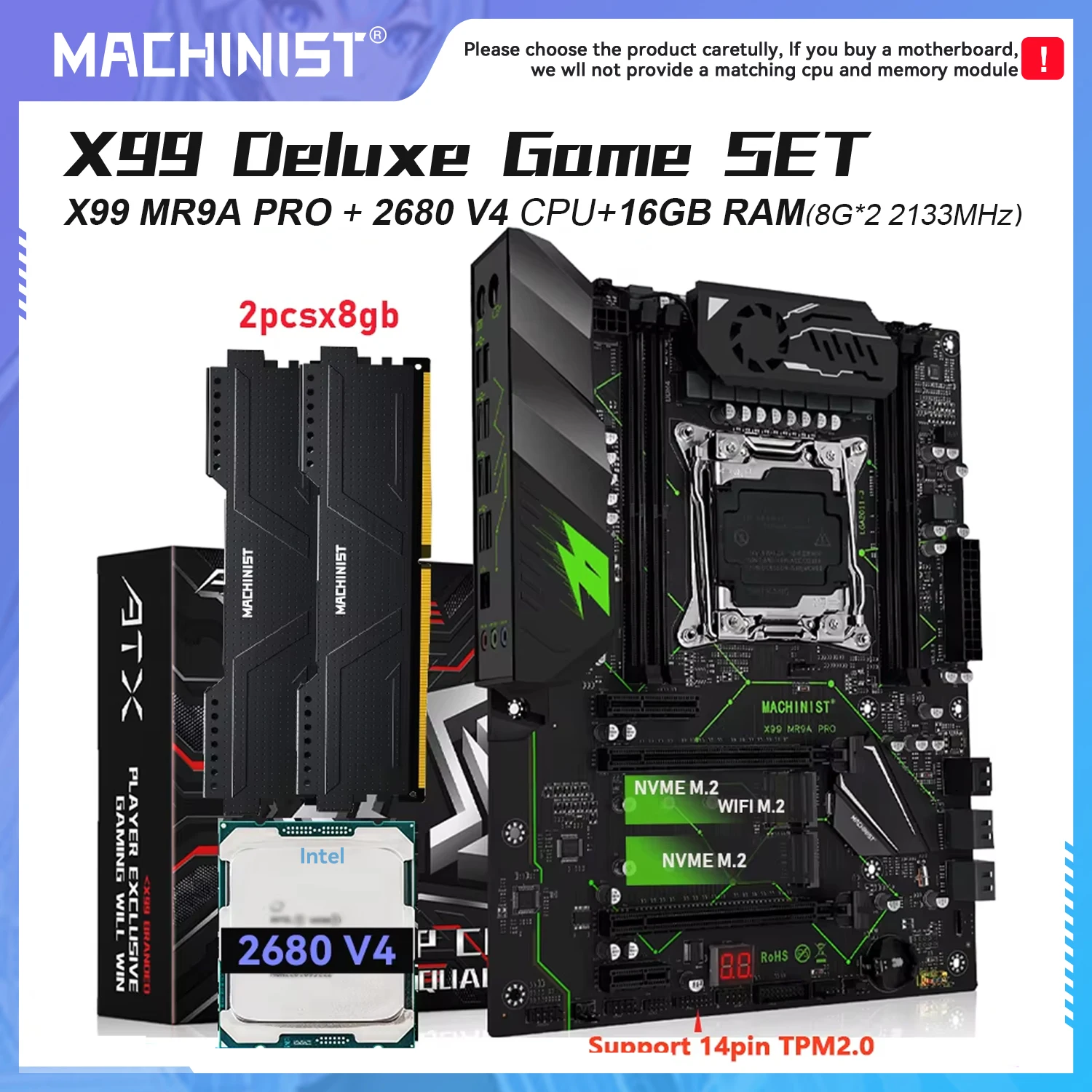 

MACHINIST X99 MR9A PRO Motherboard Kit Set LGA 2011-3 Xeon E5 2680 V4 CPU processor DDR4 2X8GB RAM 2133MHZ Memory Nvme M.2 ATX