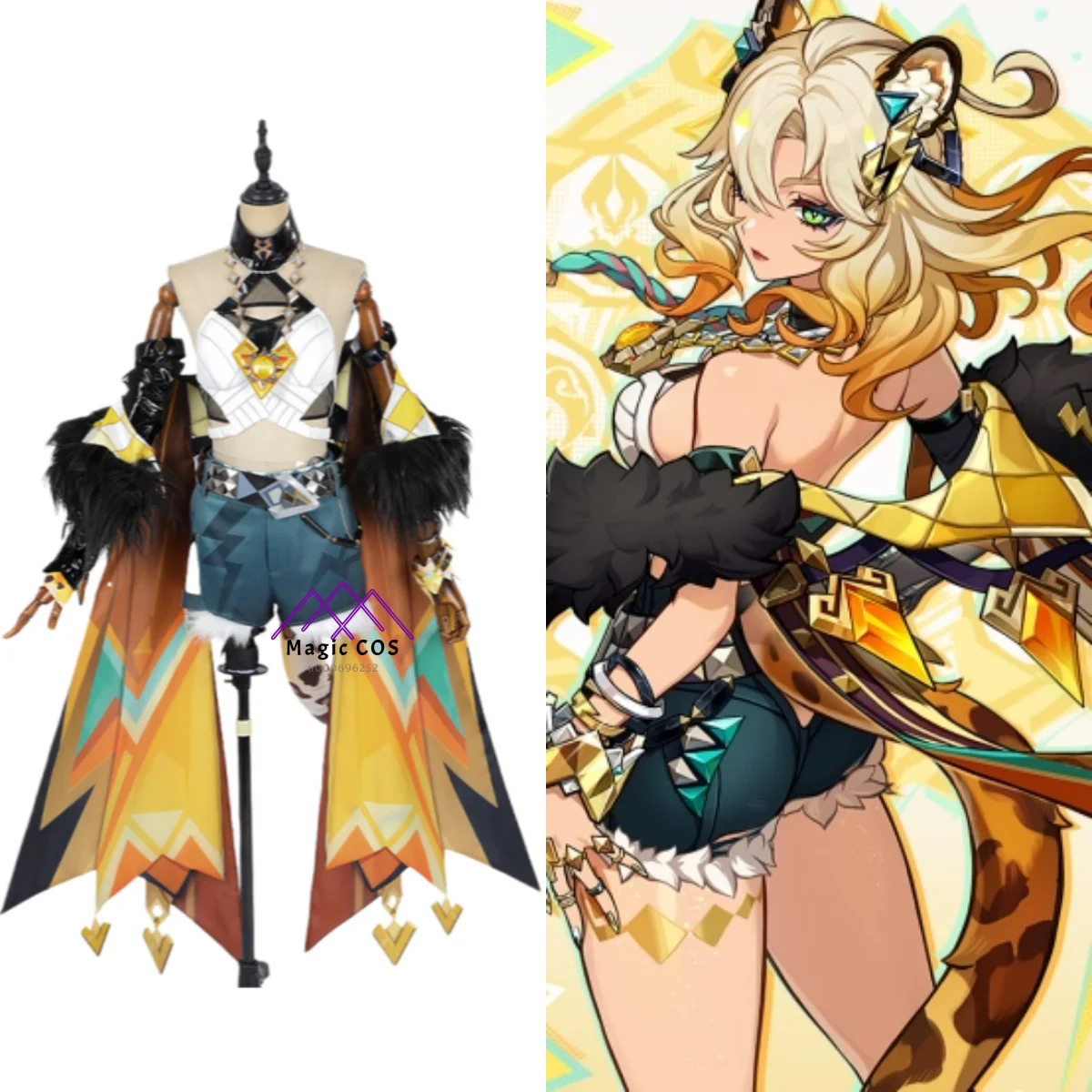 

Popular Game Genshin Impact Cosplay Costume Anime Xilonen Role Playing Top Shorts Tail for Women Comic Con Halloween Party Suits