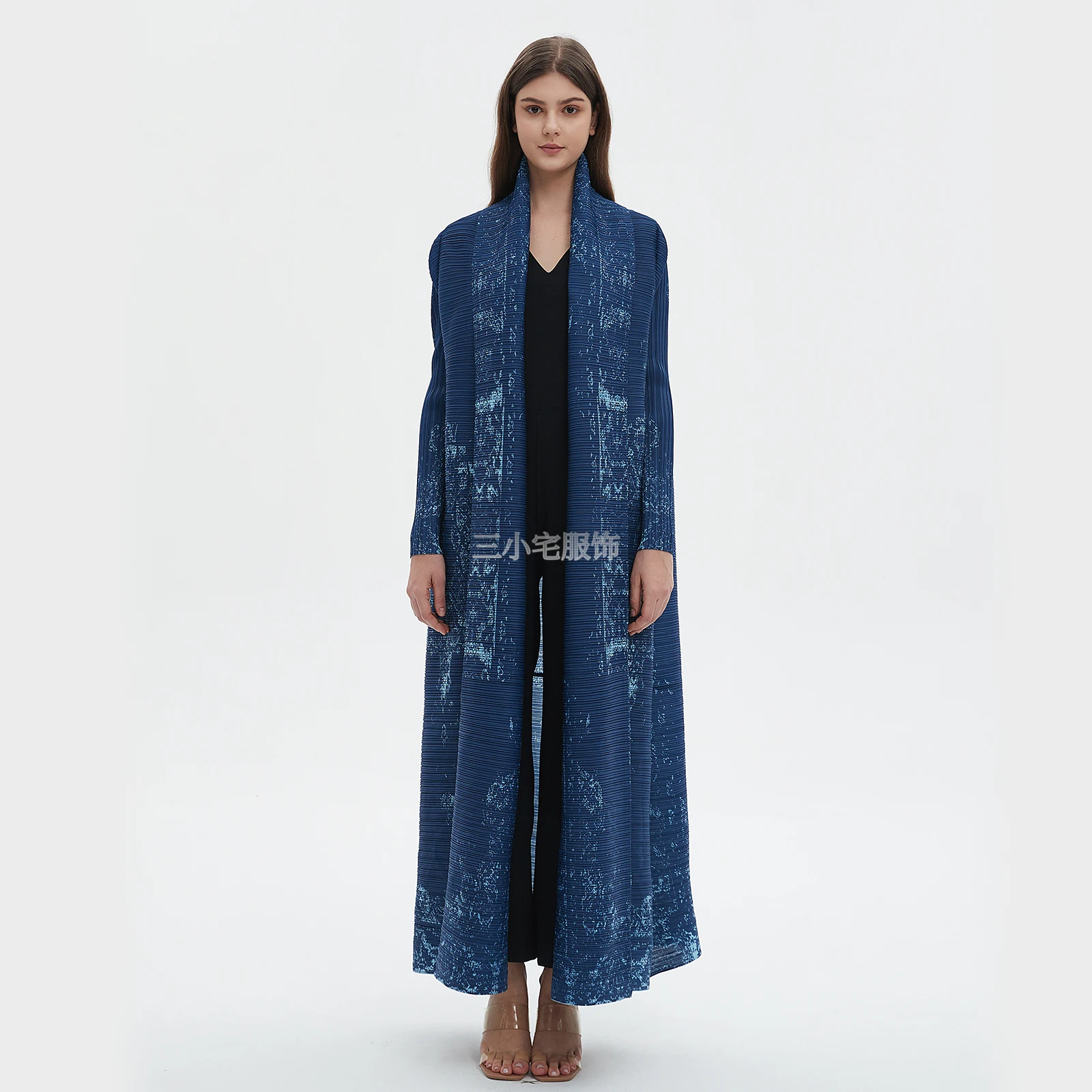 

ALSEY Miyake Pleated Women's Trench Coat Nine Sleeves Loose Plus Size Cardigan Vintage Printed Arab Robe 2024 Summer New