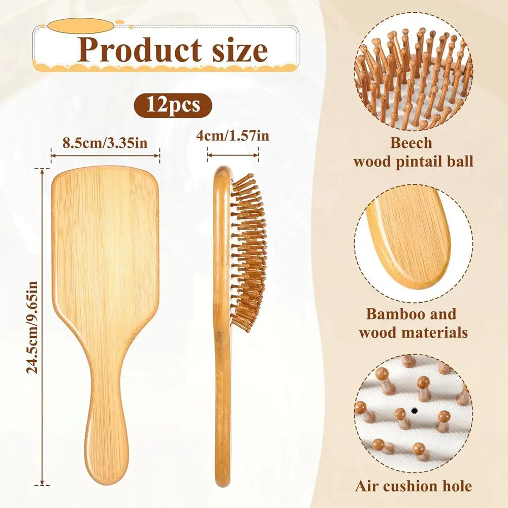Bamboo Air Cushion Massage Comb Natural Wooden Anti-Static Comb & Scalp Massager, Air Cushion Design for Detangling (Women/Men)