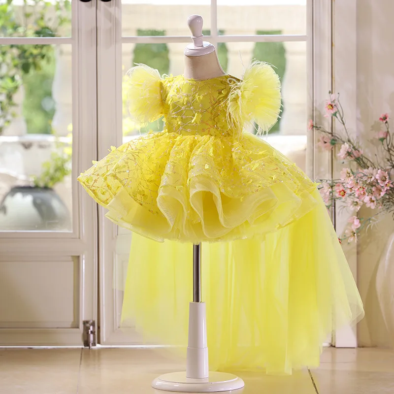 

Платье для девочек, легкое роскошное нишевое платье принцессы для годовалого ребенка, детский костюм для ведущего шоу, вечеринки по случаю дня рождения, костюм для фортепиано