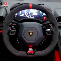 For Lamborghini Huracan DIY Steering Wheel Cover Alcantara Hand Sewn Interior Handle Cover Accessories