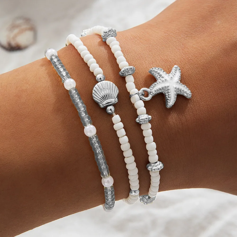 Bohemia Shell Bracelets Set for Women Summer Beach Starfish Braided Rope Bracelet Leg Beach Barefoot Sandal Leg Chain Jewelry