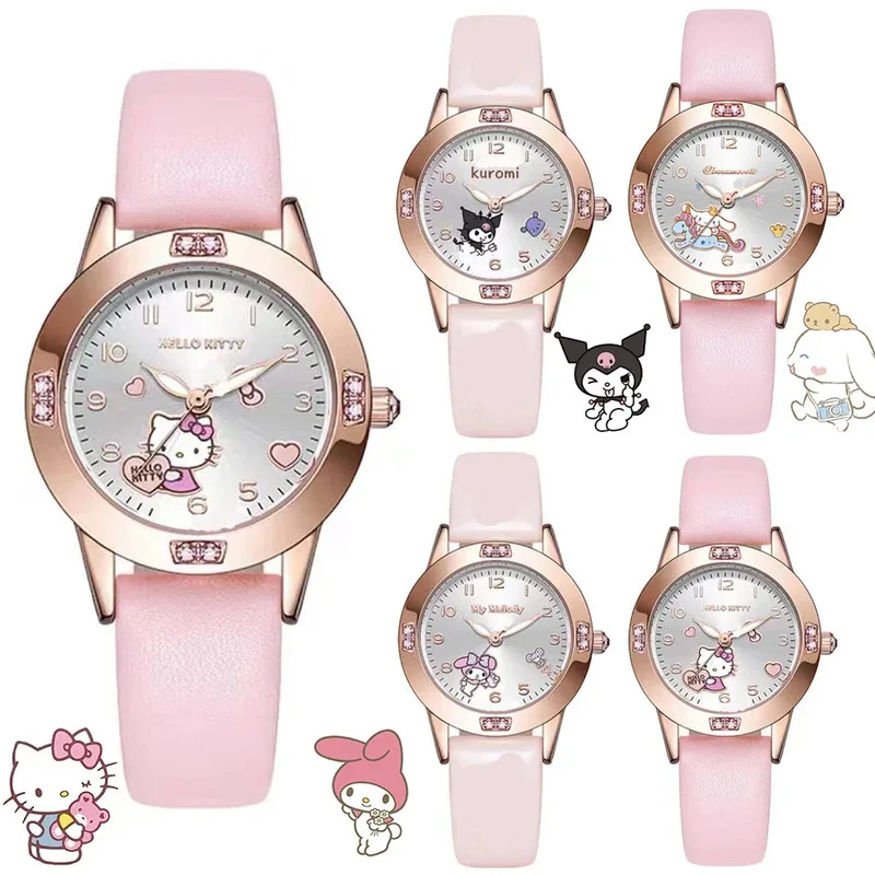 سانريو مرحبا كيتي ساعة كورومي سينامورول Kawaii كوارتز موضة عادية بلدي ميلودي ساعة اليد النساء فتاة الأطفال هدايا عيد ميلاد