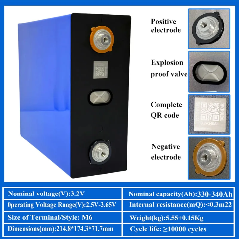 

8000 Cycles Grade A 320Ah LiFePO4 Battery 3.2V Lithium Iron Phosphate Rechargeable Cell DIY 12V 24V 48V RV EV Golf Cart Solar