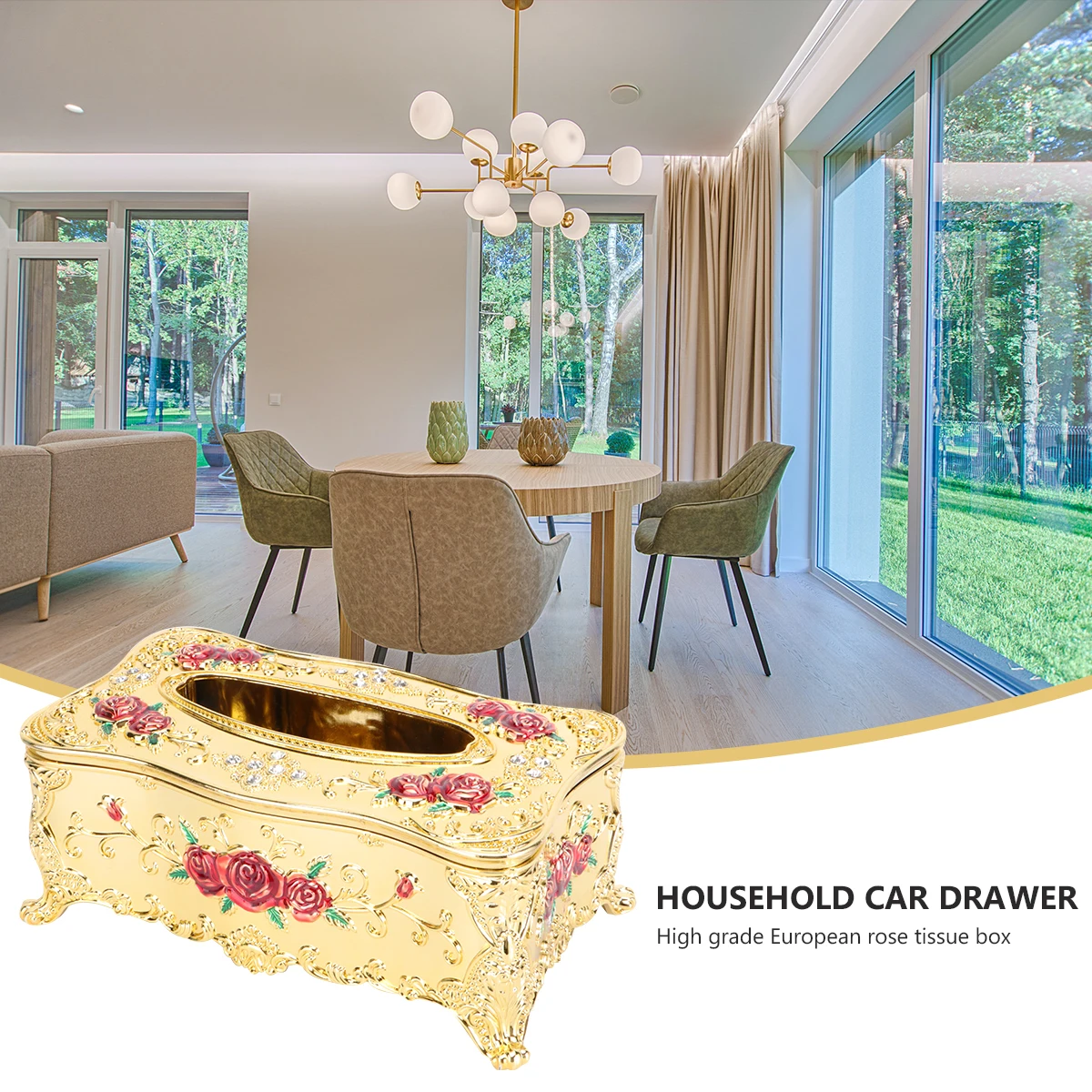 

European Style Tissue Box Rose Patterned Napkin Case Vintage Dispenser Holder Large Opening Removable Smooth Bathroom Hotel