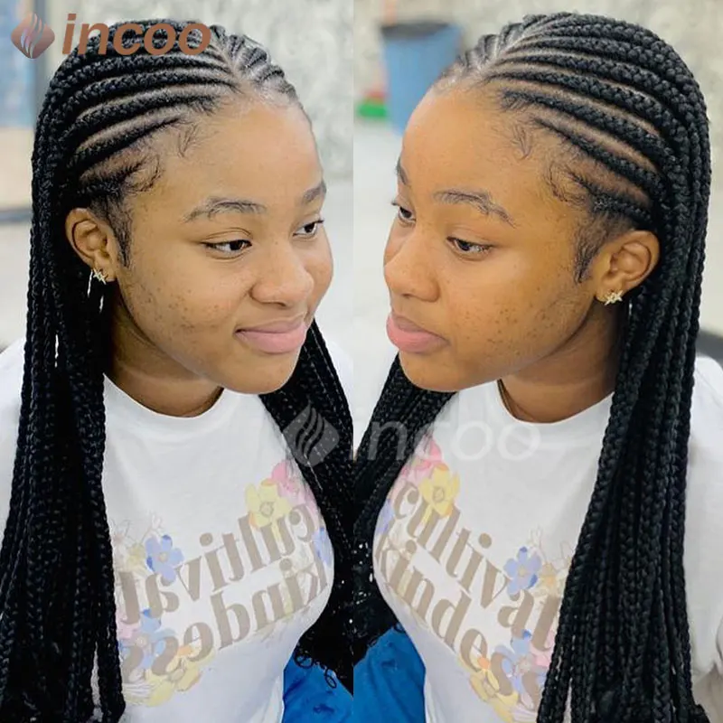 Full Lace Front Braided Wigs Synthetic Tribal Braids Wig 36'' Cornrow Braids Wig For Black Women Jumbo Knotless Braided Wigs