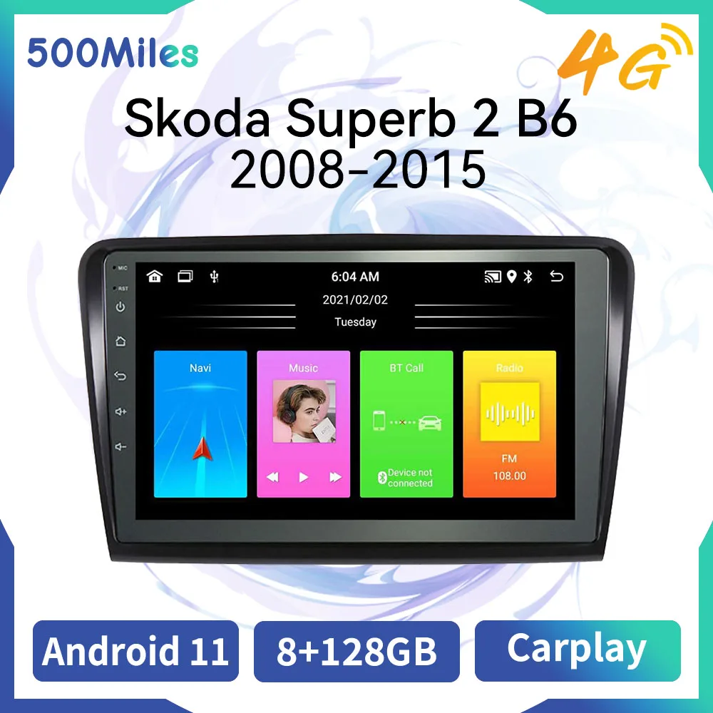 

2 Din Carplay Android Радио для Skoda Superb 2 B6 2008-2015 9-дюймовый экран Автомобильная стереосистема Навигация Мультимедийный плеер Головное устройство GPS