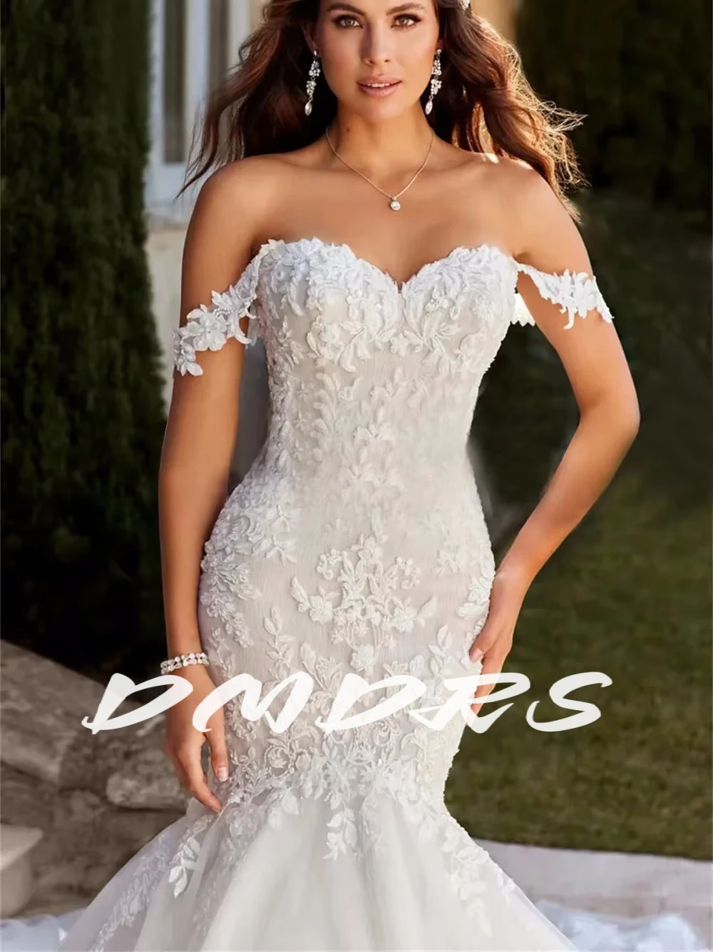 

Boho Off The Shoulder Wedding Dresses Lace Appliques Mermaid Dress For Bride Elegant White Long Bridal Gown Customized