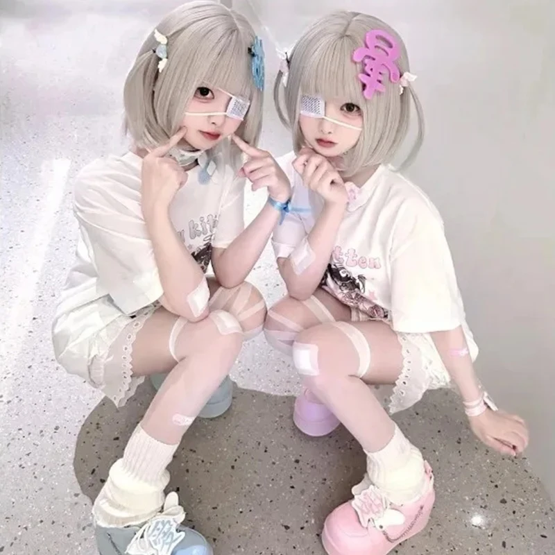 Women clothing T Shirt Japanese Cute Subculture Short Sleeve Y2k Anime Print Tops Summer 2024 Casual Harajuku White Cosplay Tees