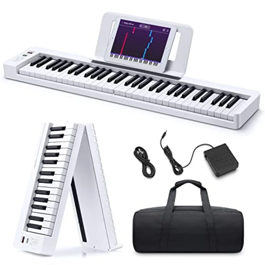 

61Key Folding Bluetooth Keyboard Piano for Beginners with Music Rest Carry Bag Pedal and App Connectivity Ideal for Home Practi