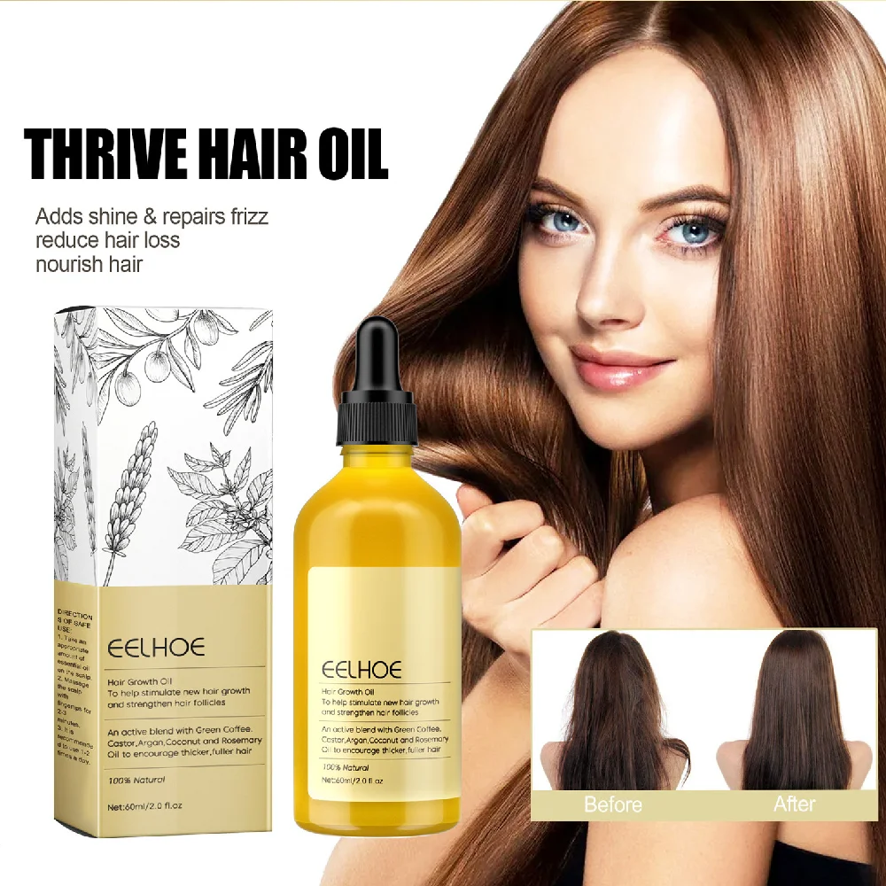 Aceite Natural para el crecimiento del cabello, aceite de ricino vegánico, promueve el crecimiento rápido del cabello, aceite de argán para fomentar el engrosamiento del cabello más completo, 60ml