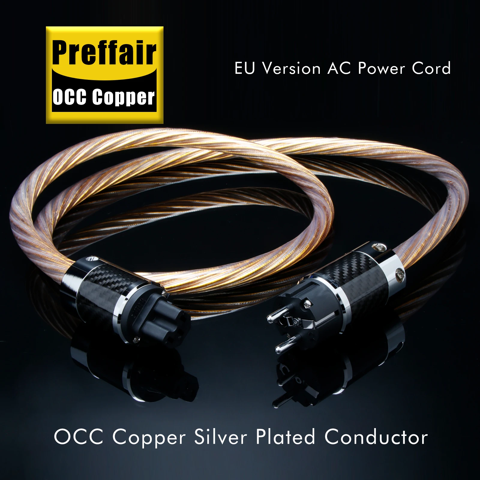 

Hifi Power Cable 11AWG OCC Silver Plated AC Power Cord Audiophile Wire Braid Shielding with Carbon Fiber IEC320/20A Connector