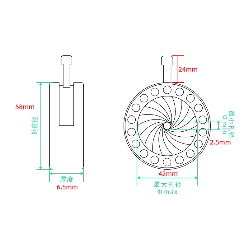 Mechanical Iris Aperture 2.5-42MM Adjustable Iris Diaphragm Microscope Camera Condenser Parts