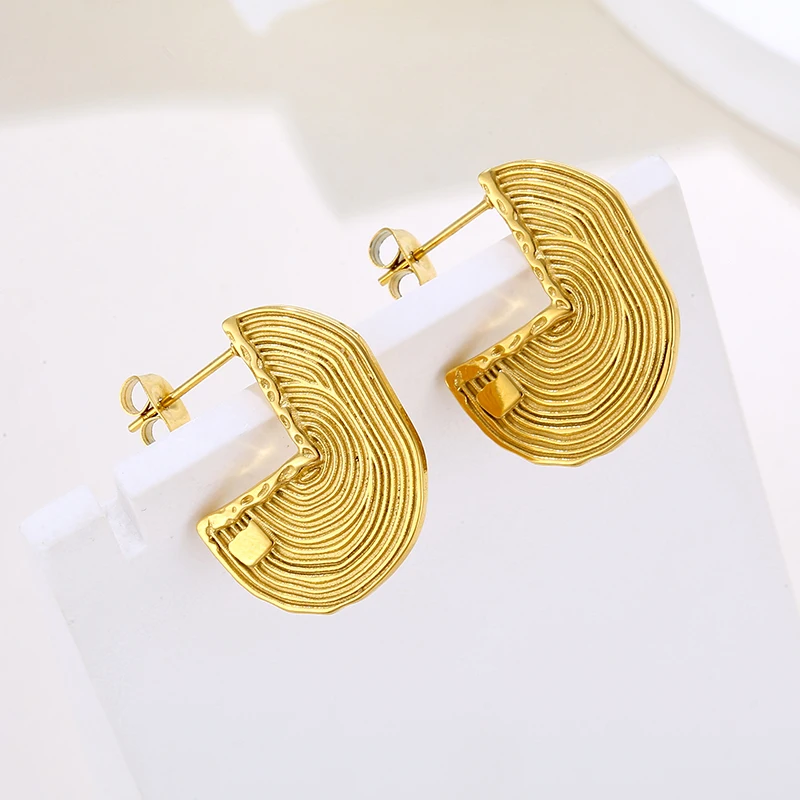 Custom Wholesale Low Moq Women Gold Plated Stainless Steel Elegant Jewelry Verified Supplier Creative Engrave Earrings For Women