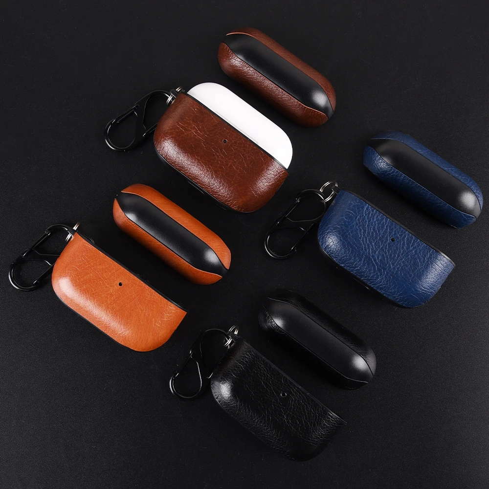 

Luxury Leather Headphone Case for Airpods 4 2 3 Pro2 Pro3 Bluetooth Case Business Shockproof Earphone Cover Funda with Dust plug