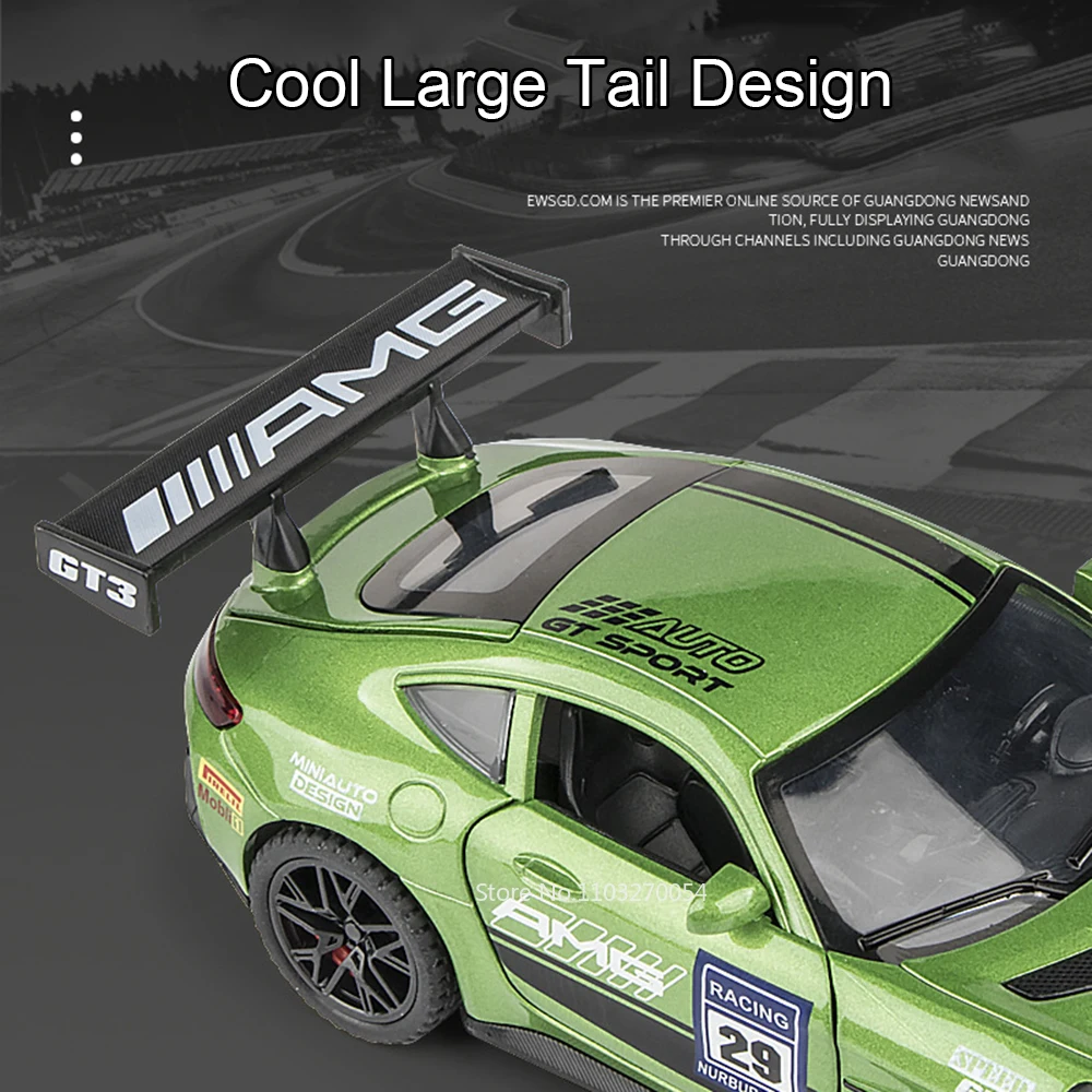 Supercoche de aleación GTR GT3 1:24, coches de policía fundidos a presión, modelo de juguetes, sonido, luz, extraíble, 4 puertas, vehículo en miniatura abierto, regalos para niños