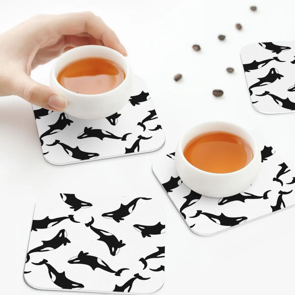 

Orca Killer Кит Подставки Кухонные салфетки Водонепроницаемые изоляционные коврики для чашек Кофейные коврики для декора Домашняя посуда Подушечки Набор из 4 шт.