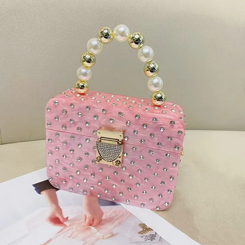 Shimmer Acrylic Box Beads Beaded Women's Handbag Glitter Rhinestones Diamond Evening Bag Wedding Party Clutch Purse Shoulder Bag