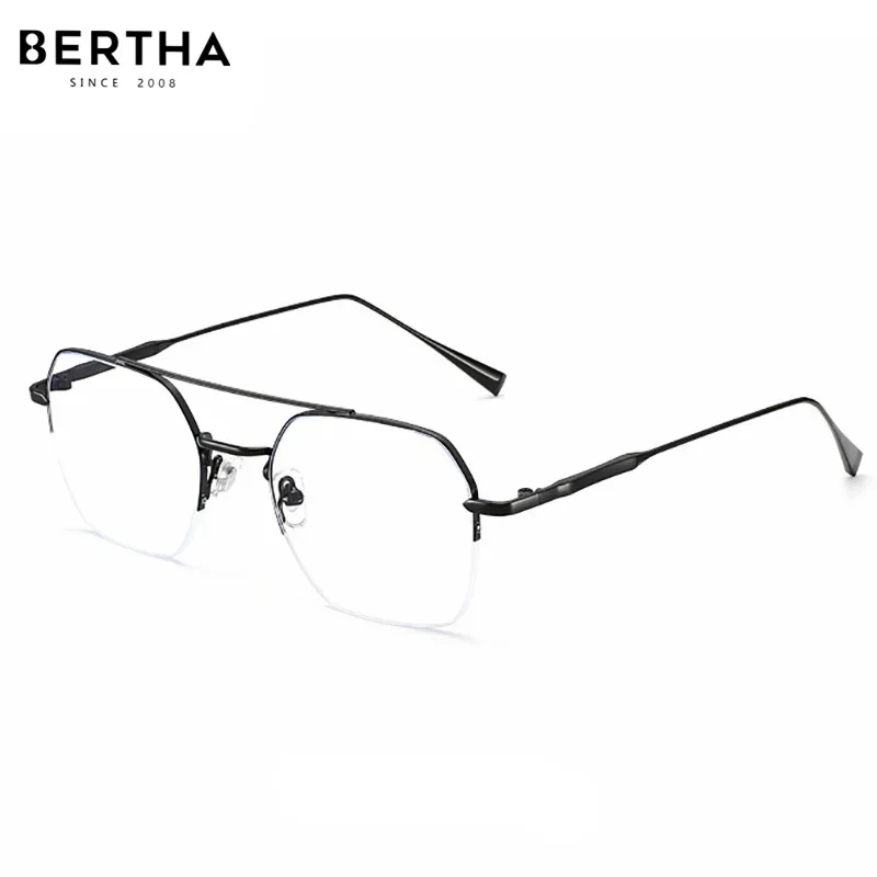 

BERTHA Pure Titanium Men Women Optical Glasses Double Beam Half-rim Frame Glasses Anti Blue Ray Eyeglasses Prescription SJ7036