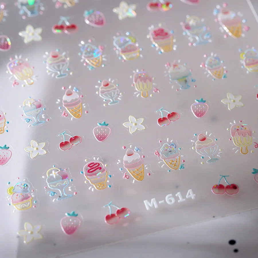 New Process Line Frosted Three-dimensional Nail Art Stickers Shell Light Ice Cream Nail Stickers Hot Stamping Series