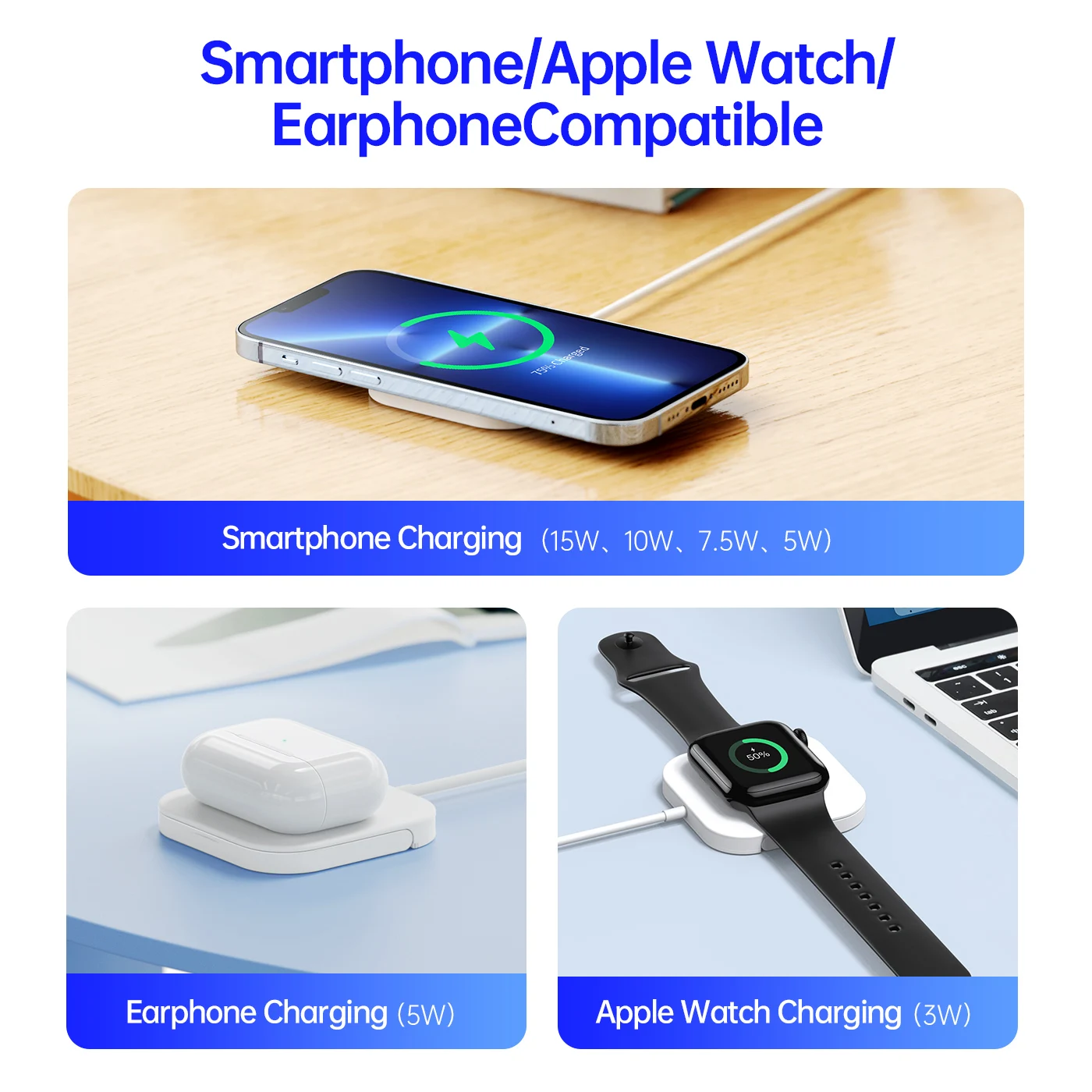 New 3-in-1 Magnetic Wireless Charger Stand 15W Output Power for iPhone 15 16 Pro Max Apple Watch AirPods Type-C Mobile Phone