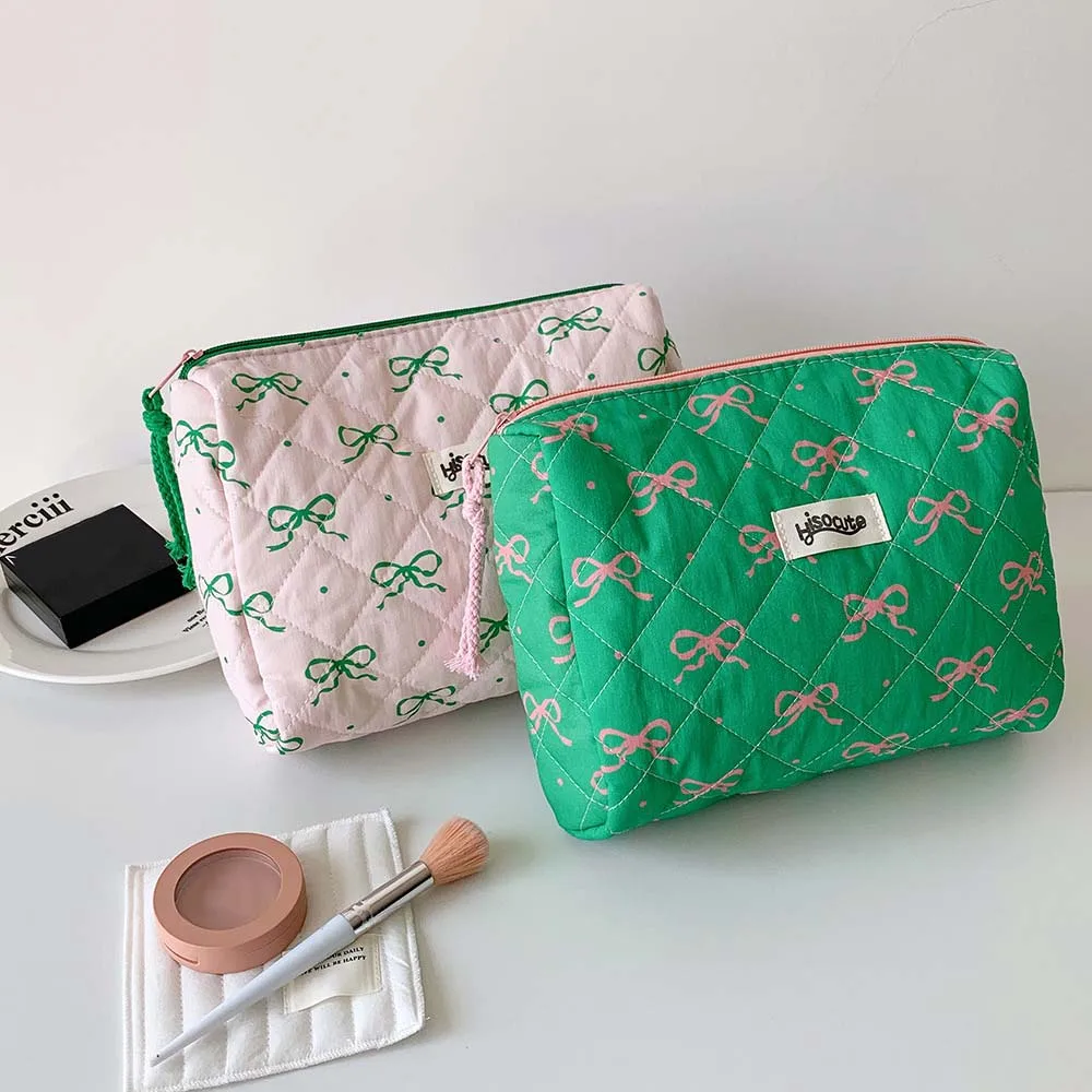 Bowknot Bow Cosmetic Bag Large Capacity Desktop Storage Korean Style Storage Bag Multifunctional Pink/Green Travel Toiletry Bag