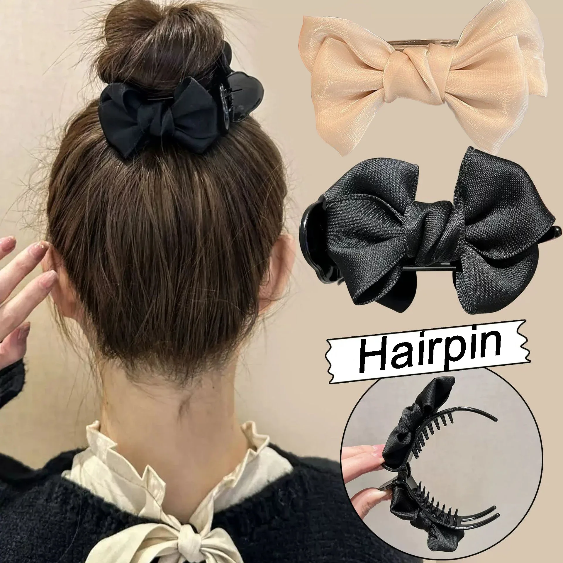 Fashion Bowknot Hair Claw for Girl Princess Elegant French Bow Headdress Grab Clip Back Updo Hair Shark Clip Crab Stick Headwear