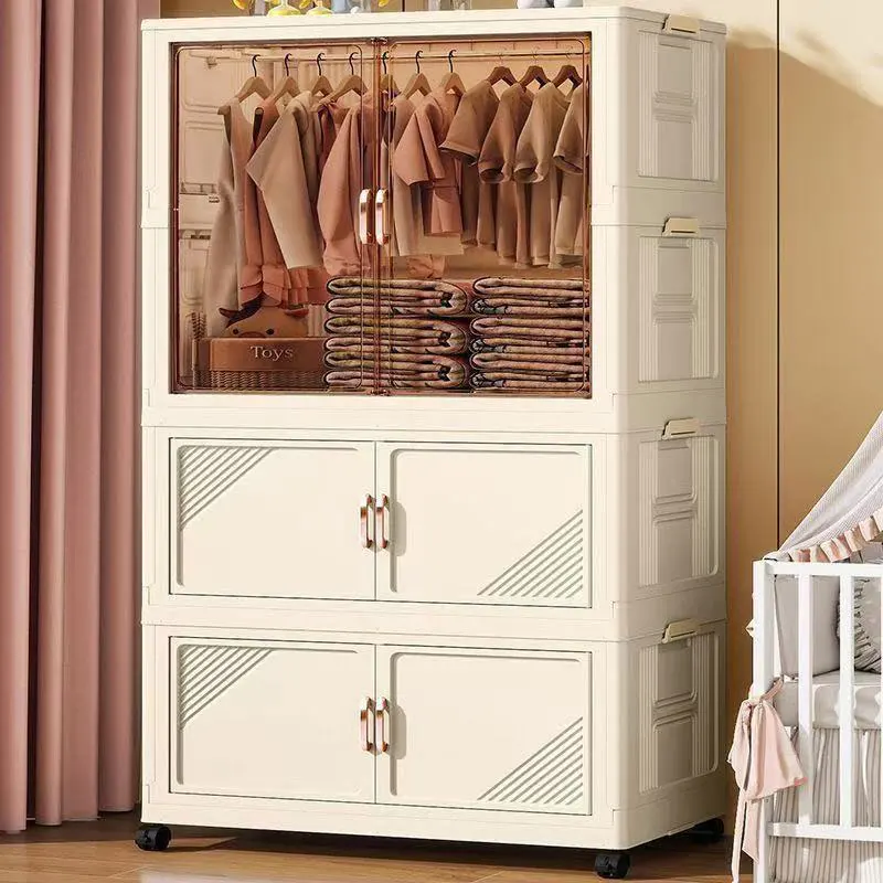 

Foldable Wardrobe Thickened Storage Cabinet for Home Bedroom, No-Assembly Simple Closet for Clothes, Baby Wardrobe, Storage Cabi