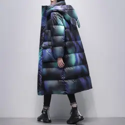 Gradient Color Women Hooded Long Down Coat 2024 Winter New Korea Loose White duck down Thick Snow Jacket Warm Outerwear Parkas