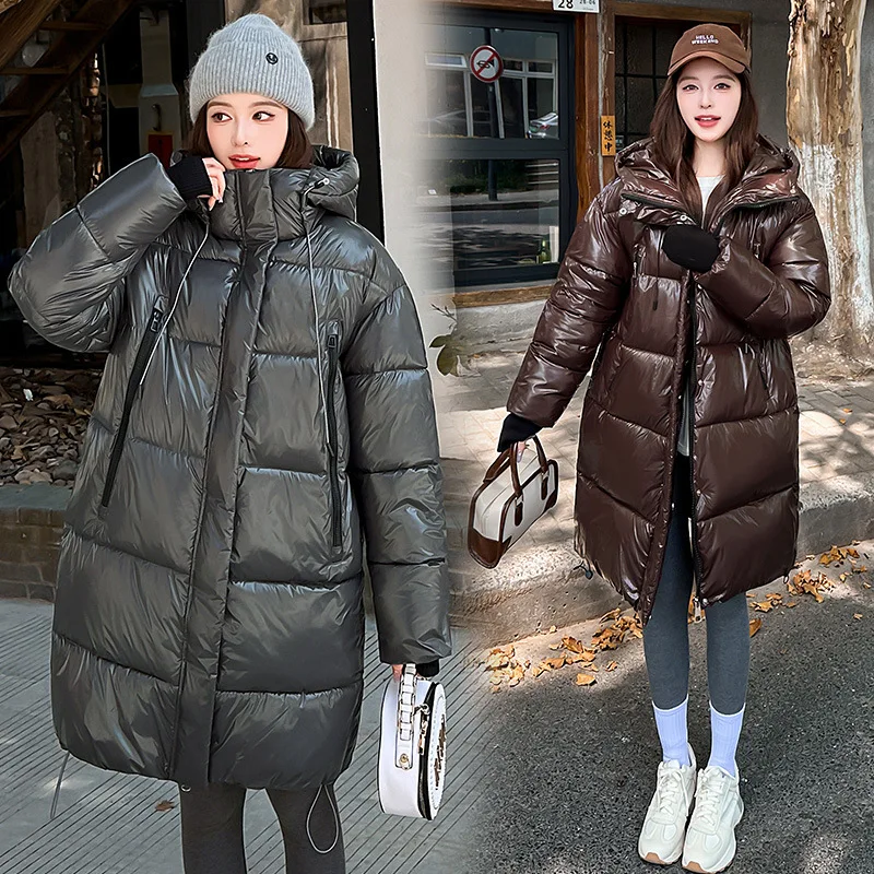 Abrigo chaqueta de longitud media para mujer, chaquetas gruesas y cálidas con capucha y bolsillos, Parkas de algodón holgadas empalmadas informales sólidas con cremallera para Otoño e Invierno